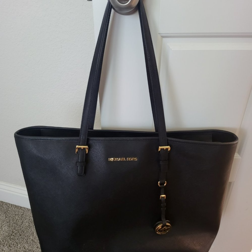 Michael Kors Black Leather Travel/Laptop Tote
